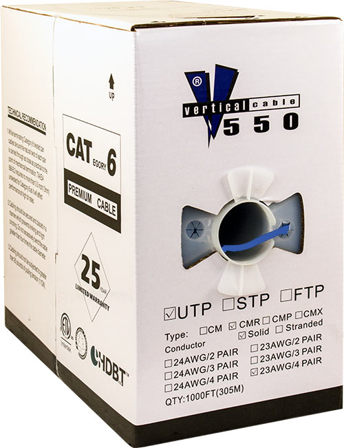 Vertical Cable Cat6 1000ft spool in box Riser Rated