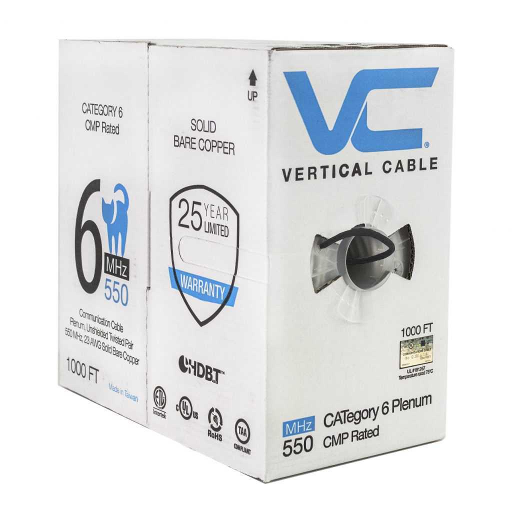 Vertical Cable Cat6 Plenum Unshielded 1000ft 066-555/P/BL