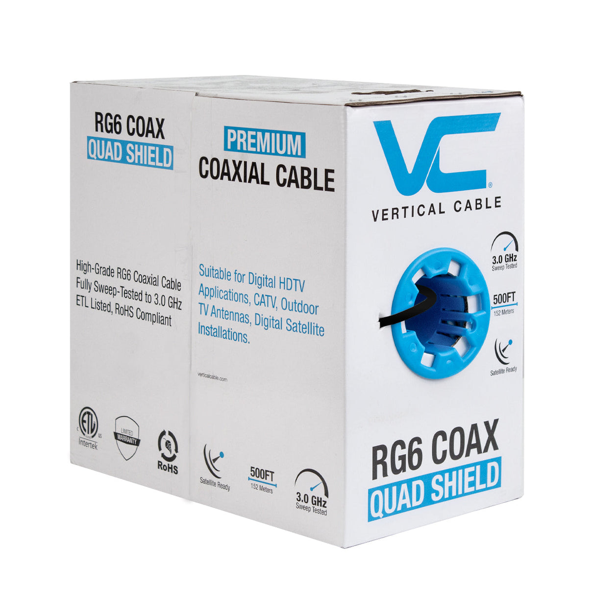 Vertical Cable RG6 Quad 500ft Coax Bulk Wire