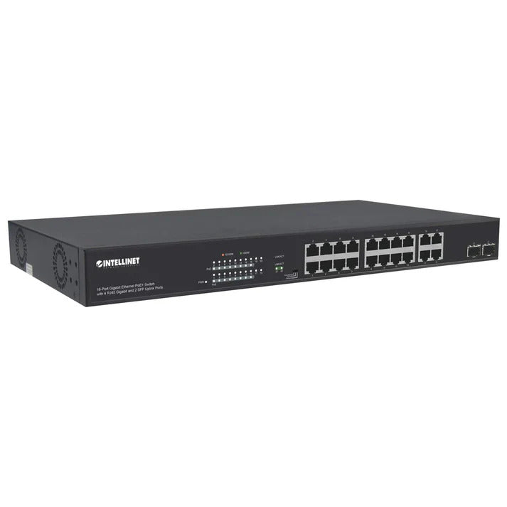 Intellinet 561419 16-Port Gigabit Ethernet PoE+ Switch with 4 RJ45 Gigabit and 2 SFP Uplink Ports