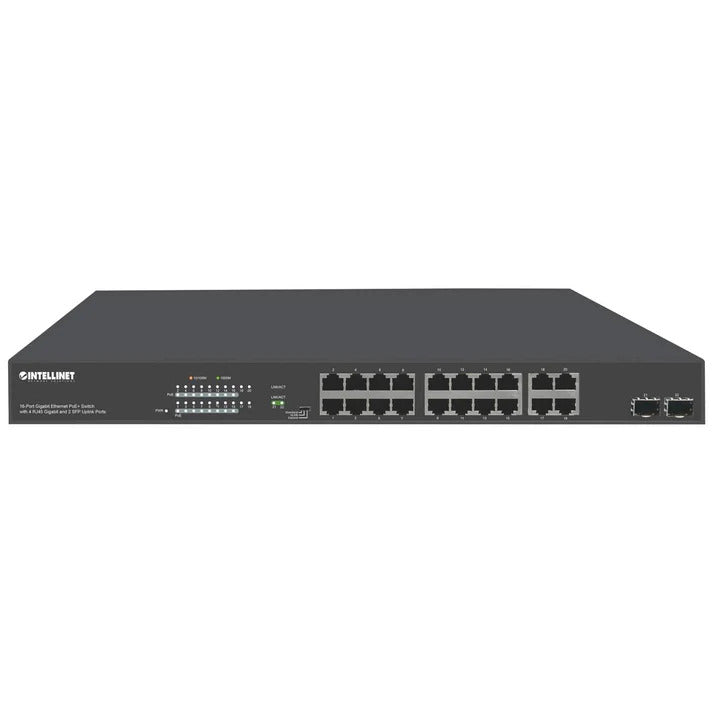 Intellinet 561419 16-Port Gigabit Ethernet PoE+ Switch with 4 RJ45 Gigabit and 2 SFP Uplink Ports