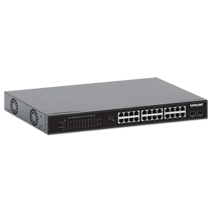 Intellinet 561891 24-Port Gigabit Ethernet PoE+ Switch with 2 SFP Ports