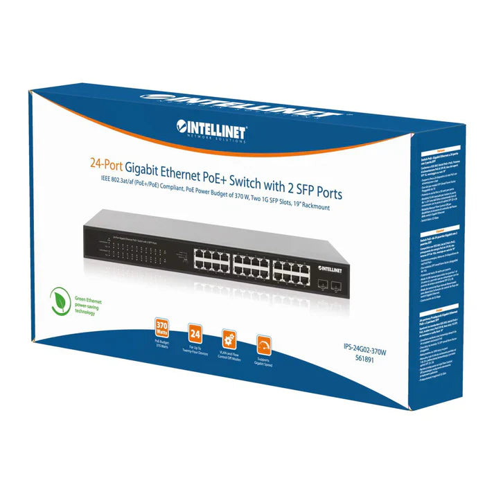 Intellinet 561891 24-Port Gigabit Ethernet PoE+ Switch with 2 SFP Ports