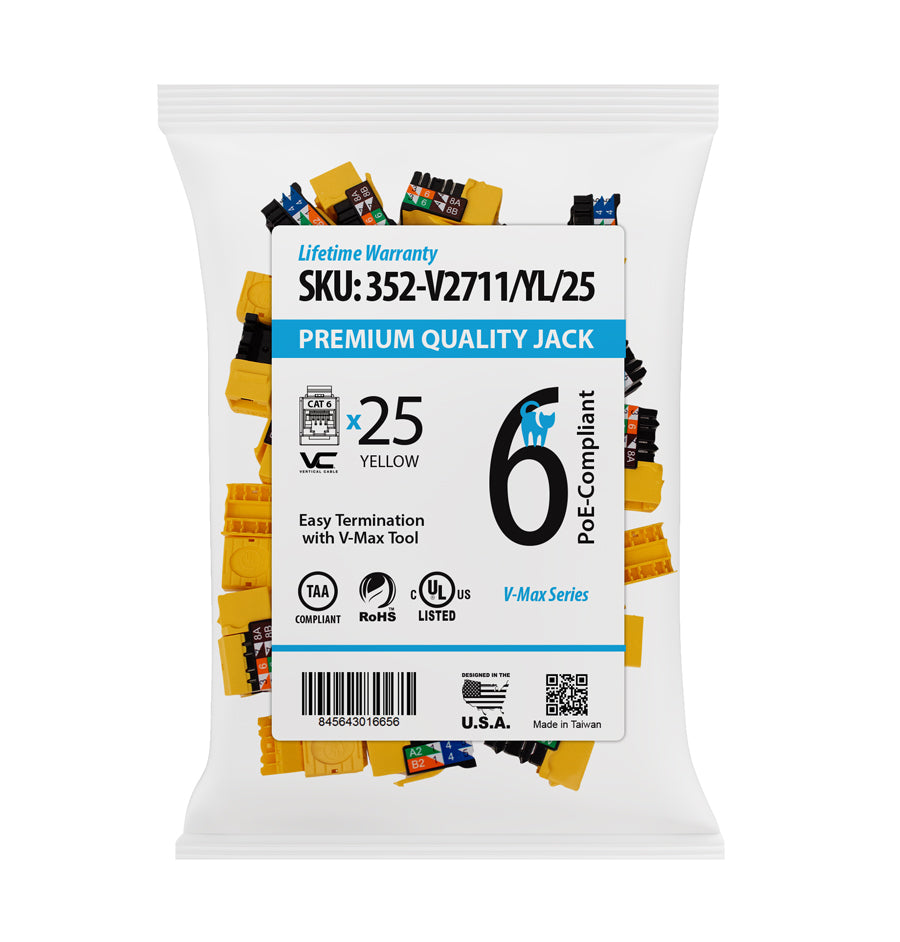 Vertical Cable CAT6 RJ45 Keystone Jack V-Max Series Single/25 pack