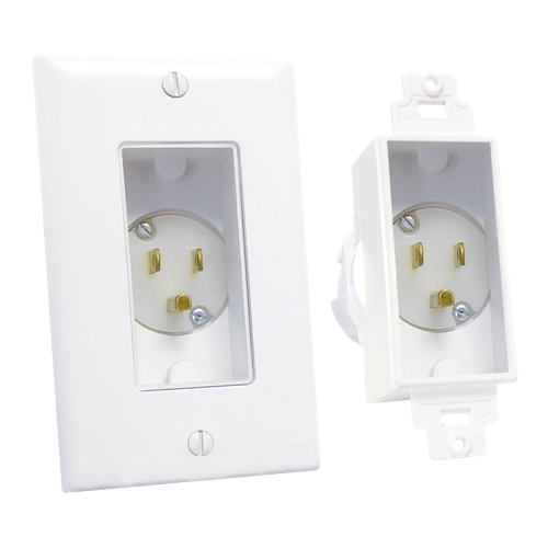 MidLite Single Gang Décor Recessed Power Inlet, White