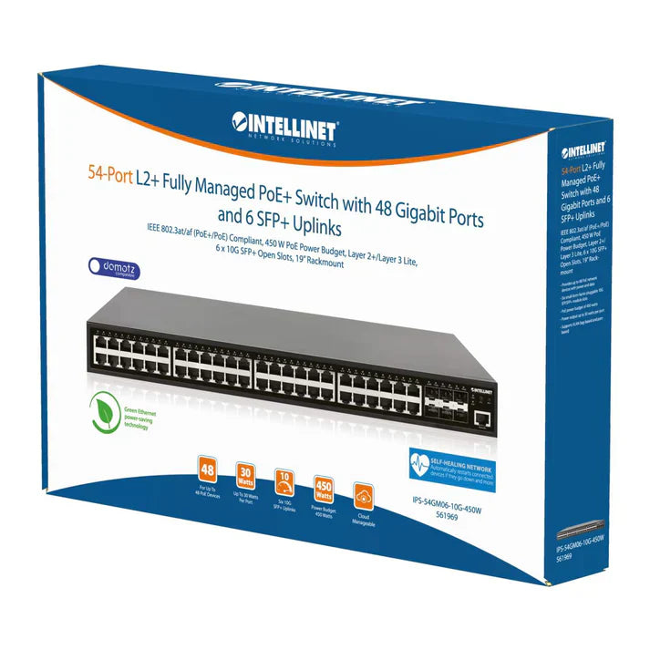 Intellinet 561969 54-Port L2+ Fully Managed PoE+ Switch with 48 Gigabit Ethernet Ports and 6 SFP+ Uplinks