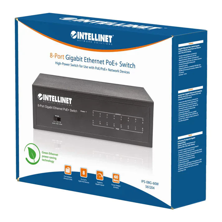 Intellinet 561204 8-Port Gigabit Ethernet PoE+ Switch