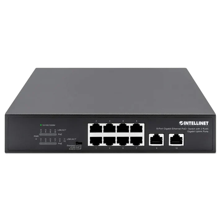 Intellinet 561402 8-Port Gigabit Ethernet PoE+ Switch with 2 RJ45 Gigabit Uplink Ports IPS-08G02-120W