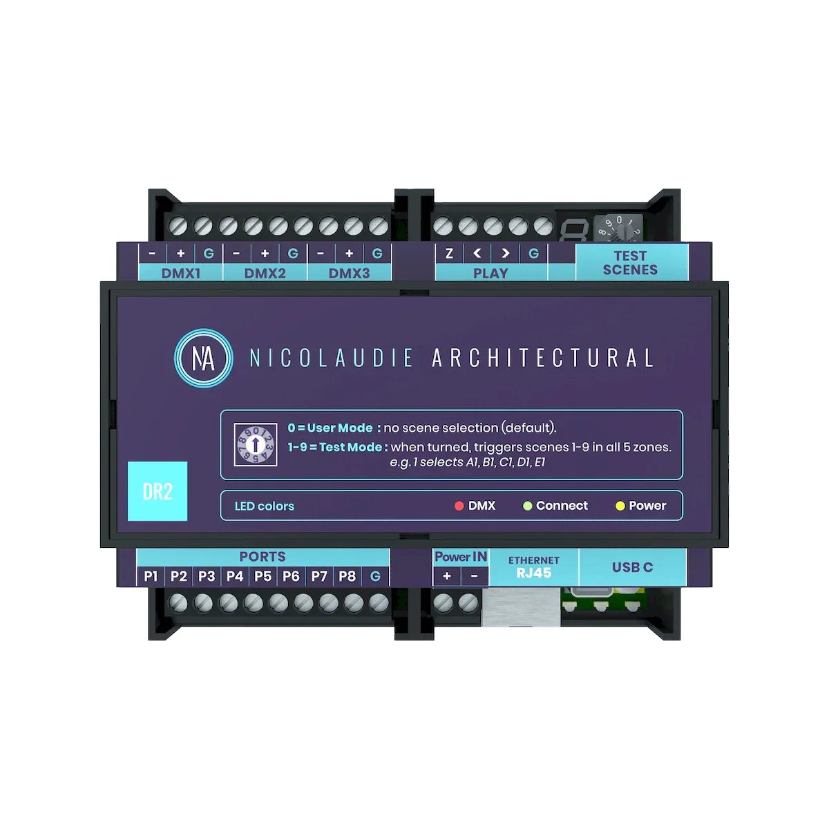 Proluxe PLX-DMX-N-DINADR2 1024CH, CLOUD, USB, ETHERNET, 8 PORTS, 99 SCENES, 5 ZONES, INCLUDES POWERDIN 12V ADAPTER - DIN RAIL