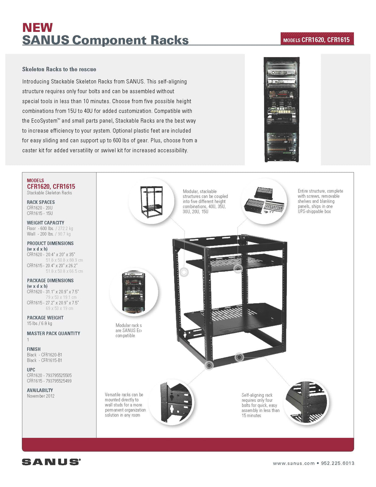 Sanus CFR1610-B110U AV Rack Stackable Open Frame Rack
