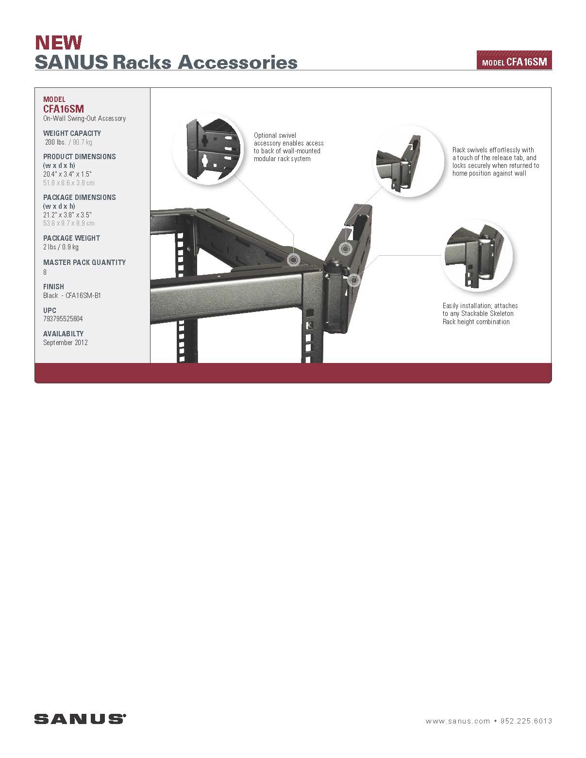 Sanus CFA16SM-B1 On-Wall Swing Out Rack Accessory