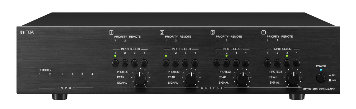 TOA MA-725F-AM 3CU 6-Input Matrix Mixer: 4 Independently routed line level Inputs, 2 Priority mic Inputs