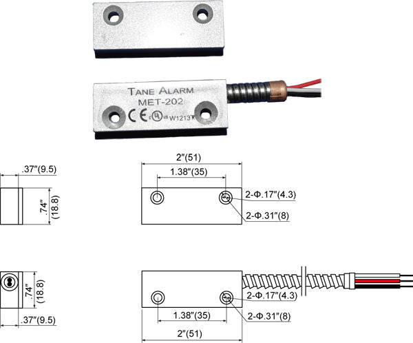 Tane Overhead Door Contact, SPDT, WATER RESISTANT MET-202CAR-WP18