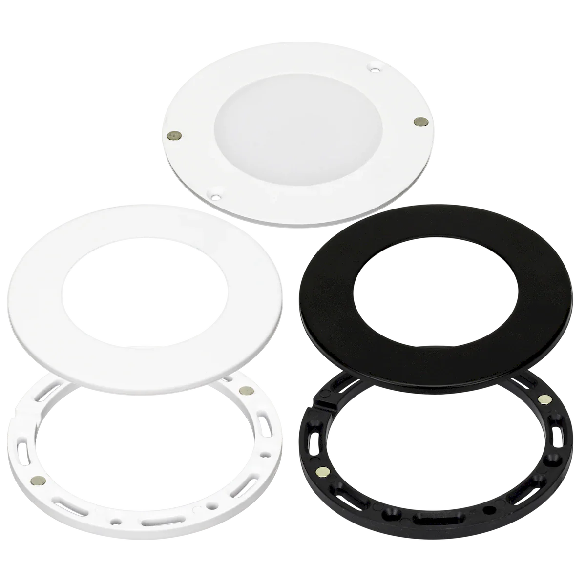 Proluxe PLX-OMNSLI-40K-WHBK OMNI SLIM PUCK LIGHT DC24V; 2W; 4000K;PC CRI>90; DRY LOCATION, 1/16" HEIGHT; 72" LEADS; 2X TRIM & MTG BRCKT IN BK & WH