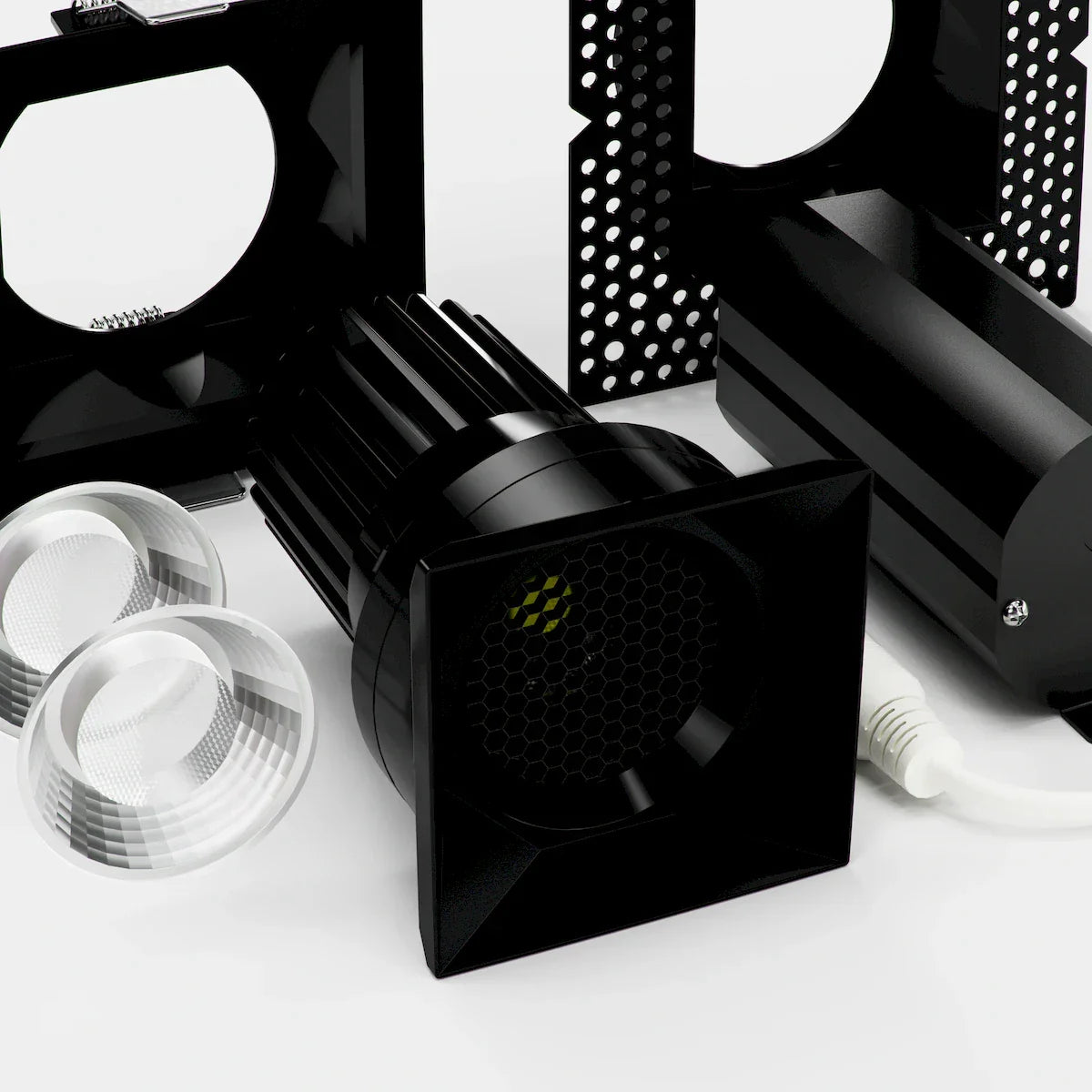 Proluxe PLX-RHYM-DLQ-THNC-15-36-5CCT-3-BK TIR LENS DEEP BAFFLE (ROUND OPTICS) + HONEYCOMB, 3" SQUARE SEAMLESS MODULE W/ MUD-RING & TRIM-RING, 15W, 36° BEAM ANGLE, 36° & 60° FIELD CHANGEABLE OPTICS, BLACK FINISH, 5CCT (2700K/3000K/3500K/4000K/5000K)