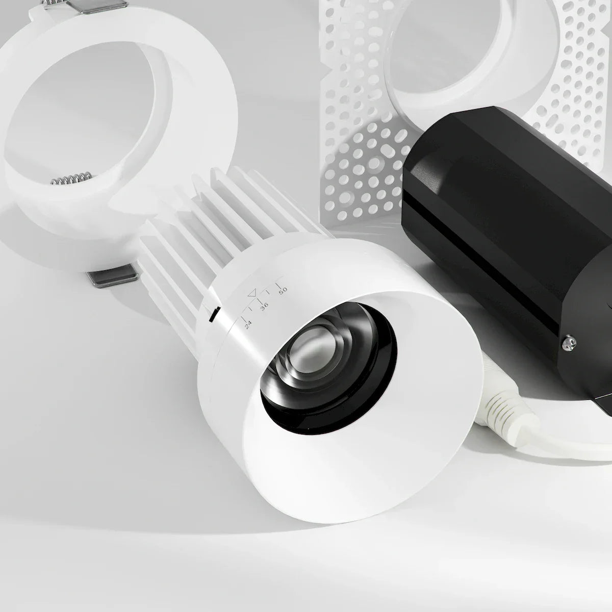 Proluxe PLX-RHYM-DLR-ZOM-15-2450-5CCT-3-WH BEAM ANGLE ADJUSTABLE, 3" ROUND SEAMLESS MODULE W/ MUD-RING & TRIM-RING, 15W, 24° - 50° BEAM ANGLE, WHITE FINISH 5CCT (2700K/3000K/3500K/4000K/5000K)