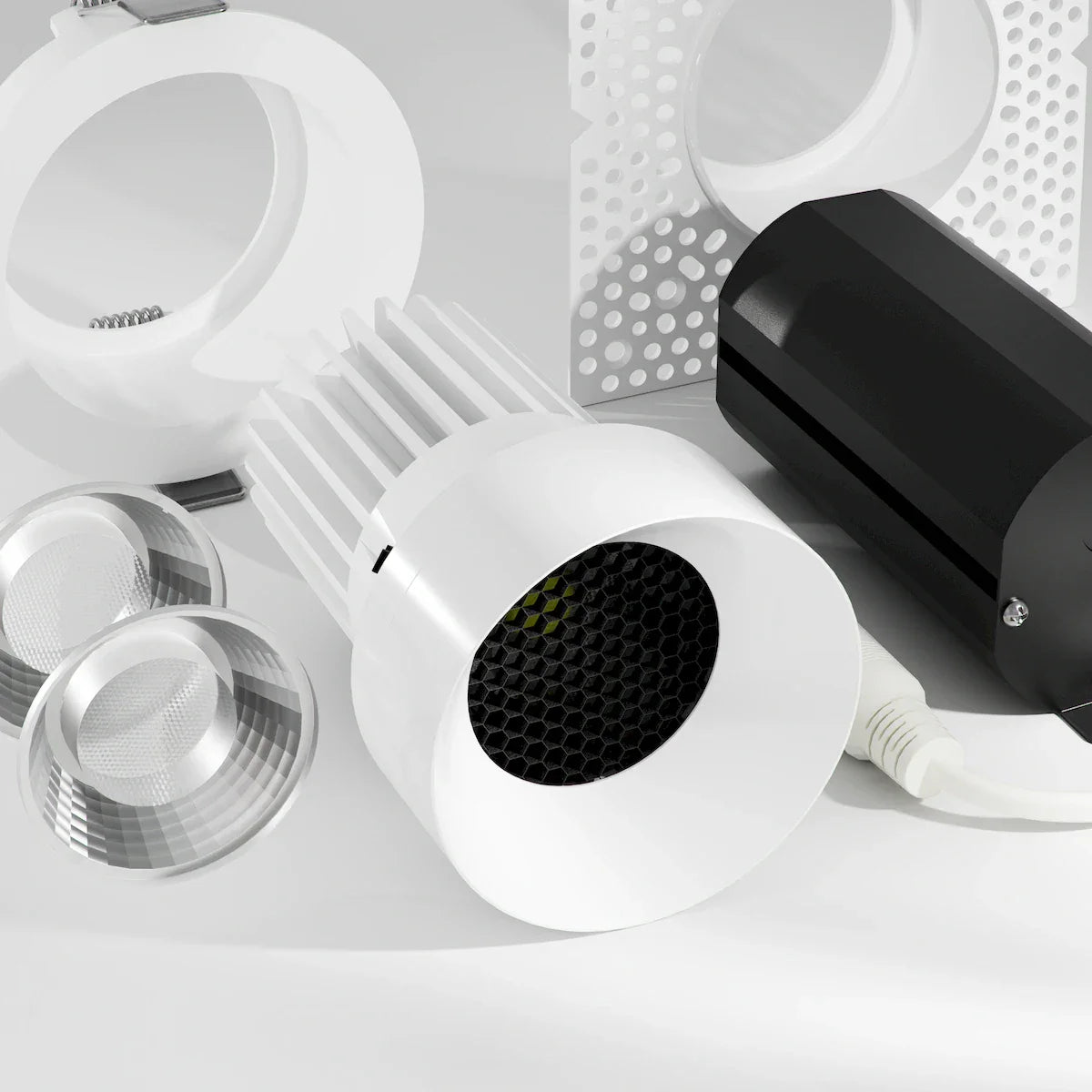 Proluxe PLX-RHYM-DLR-THNC-15-36-5CCT-3-WH TIR LENS DEEP BAFFLE + HONEYCOMB, 3" ROUND SEAMLESS MODULE W/ MUD-RING & TRIM-RING, 15W, 24degree BEAM ANGLE, 36degree & 60degree FIELD CHANGEABLE OPTICS, WHITE FINISH, 5CCT (2700K/3000K/3500K/4000K/5000K)
