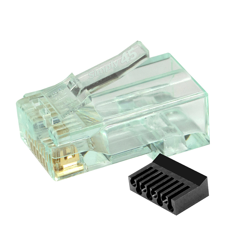 Simply45 S45-1100 Standard Cat6/6a UTP RJ45 Modular Plugs with Bar45™ Hi/Lo Stagger, Green Tint - 100pcs/Jar