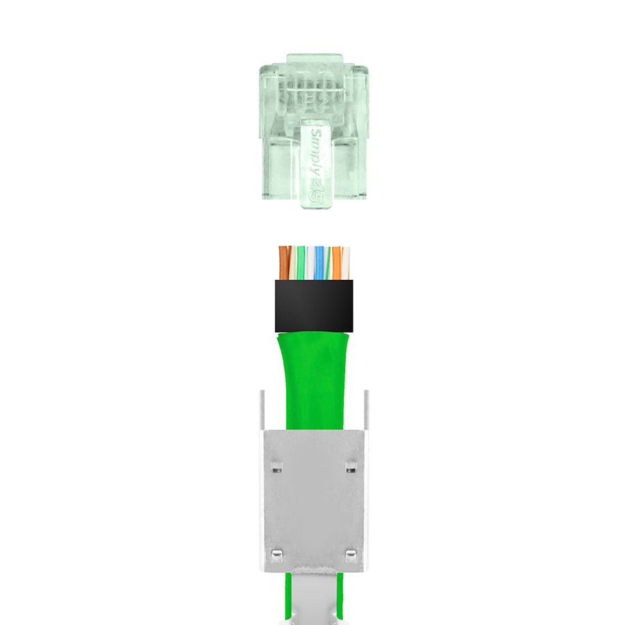 Simply45 S45-1150 Standard Shielded (External Ground) Cat6 STP RJ45 Modular Plugs with Bar45™ Green Tint, Hi/Lo Stagger - 50pcs/Jar