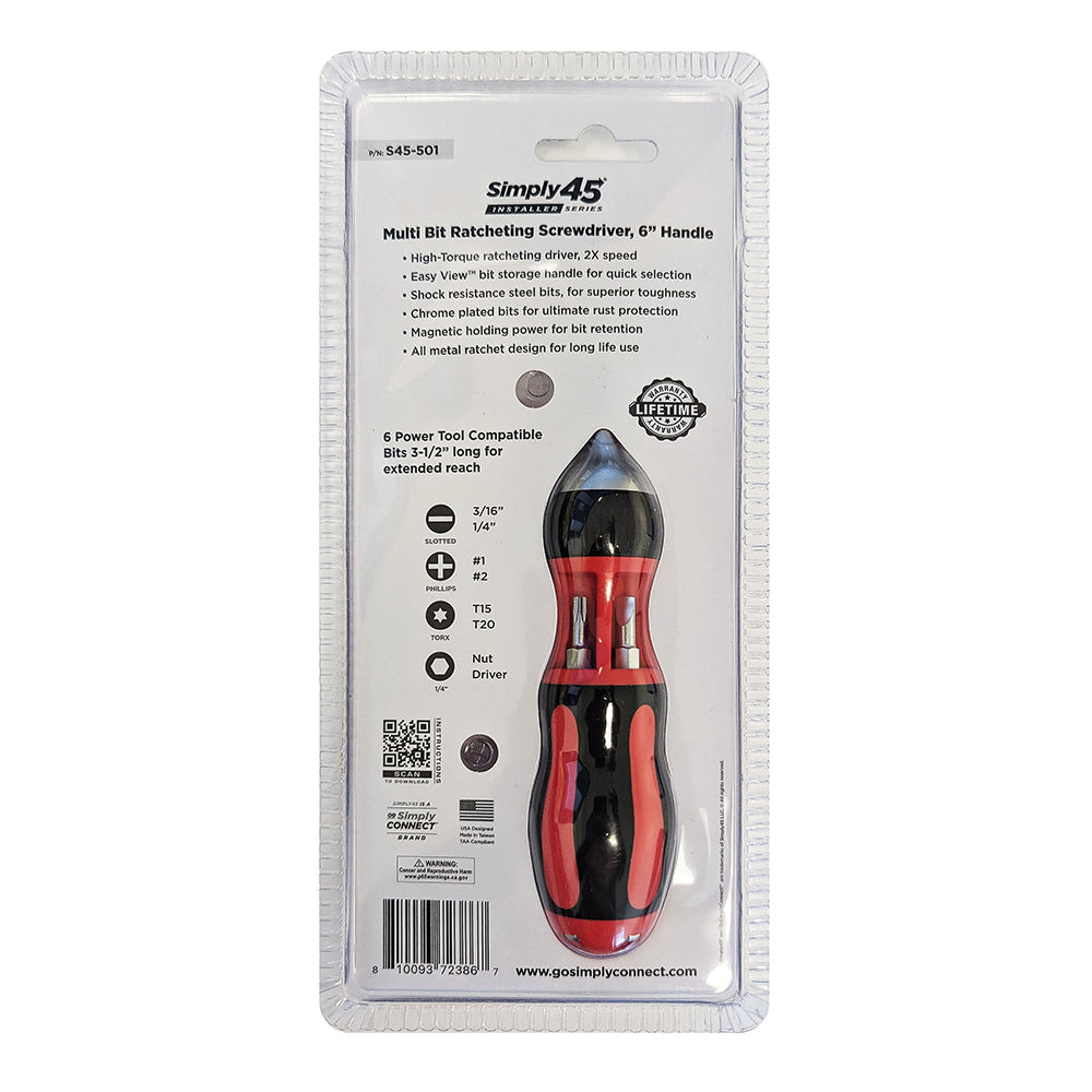 Simply45 S45-501 7-in-1 multi bit ratcheting screwdriver, 9″
