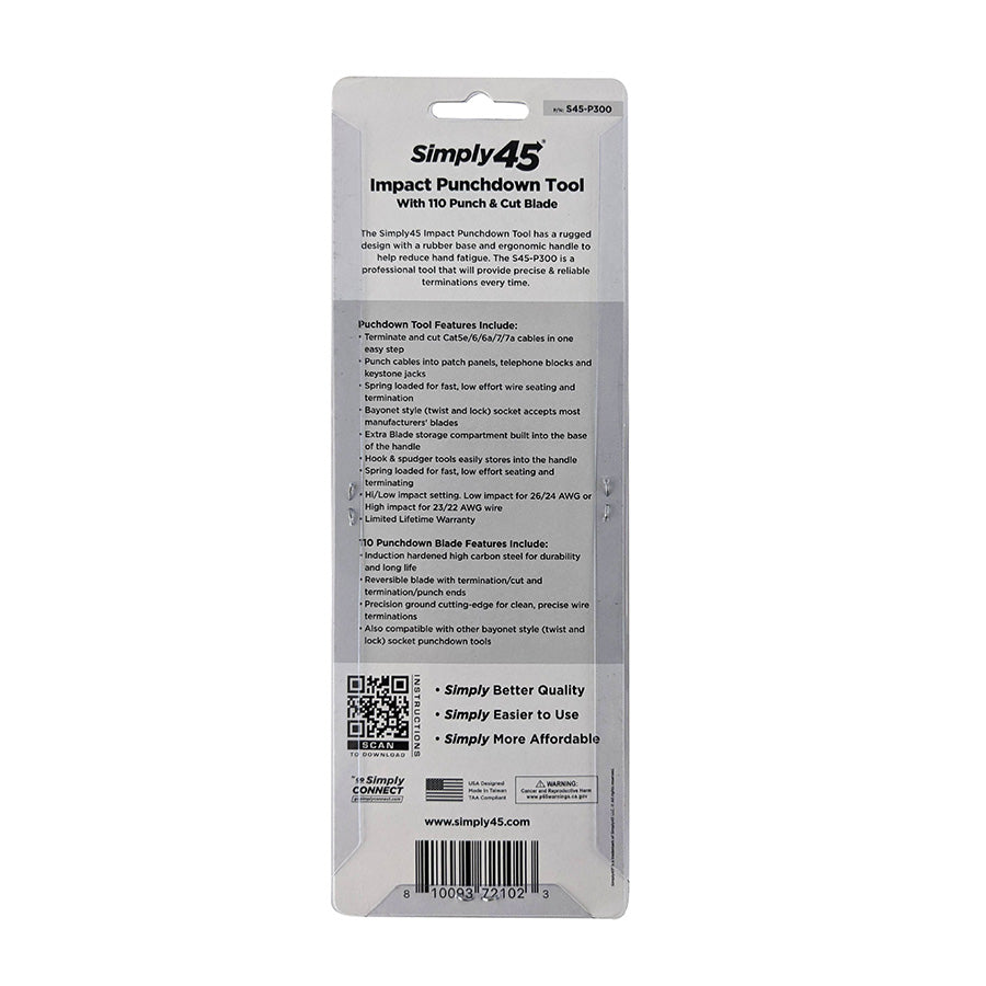 Simply45 S45-P300 Impact Punchdown Tool with 110 Punch & Cut Blade