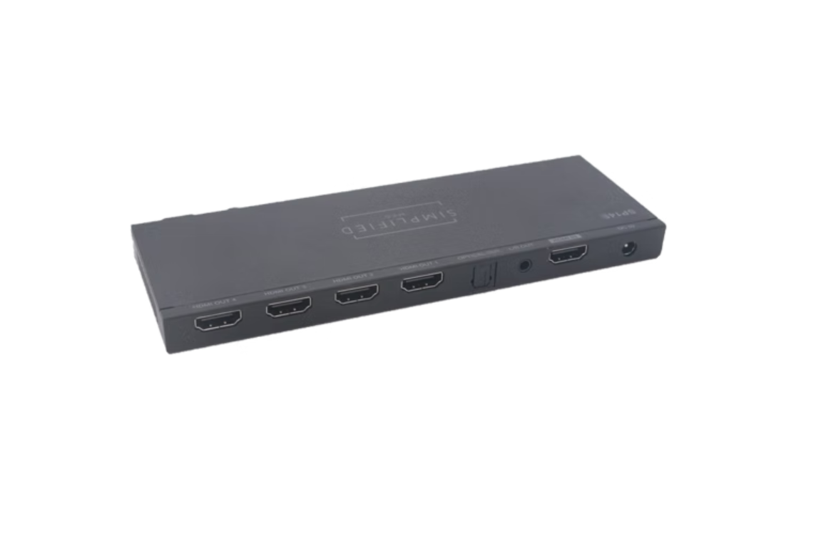Simplified SP14S HDMI 2.0b (18Gbps) 1x4 HDMI Splitter with Scaling, EDID, and Audio Breakout