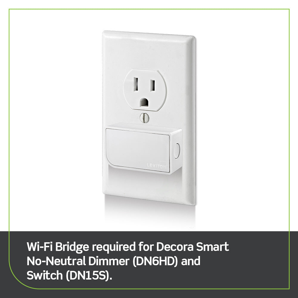Leviton DN6HD-1BW No-Neutral Decora Smart Dimmer Switch, Requires MLWSB Wi-Fi Bridge