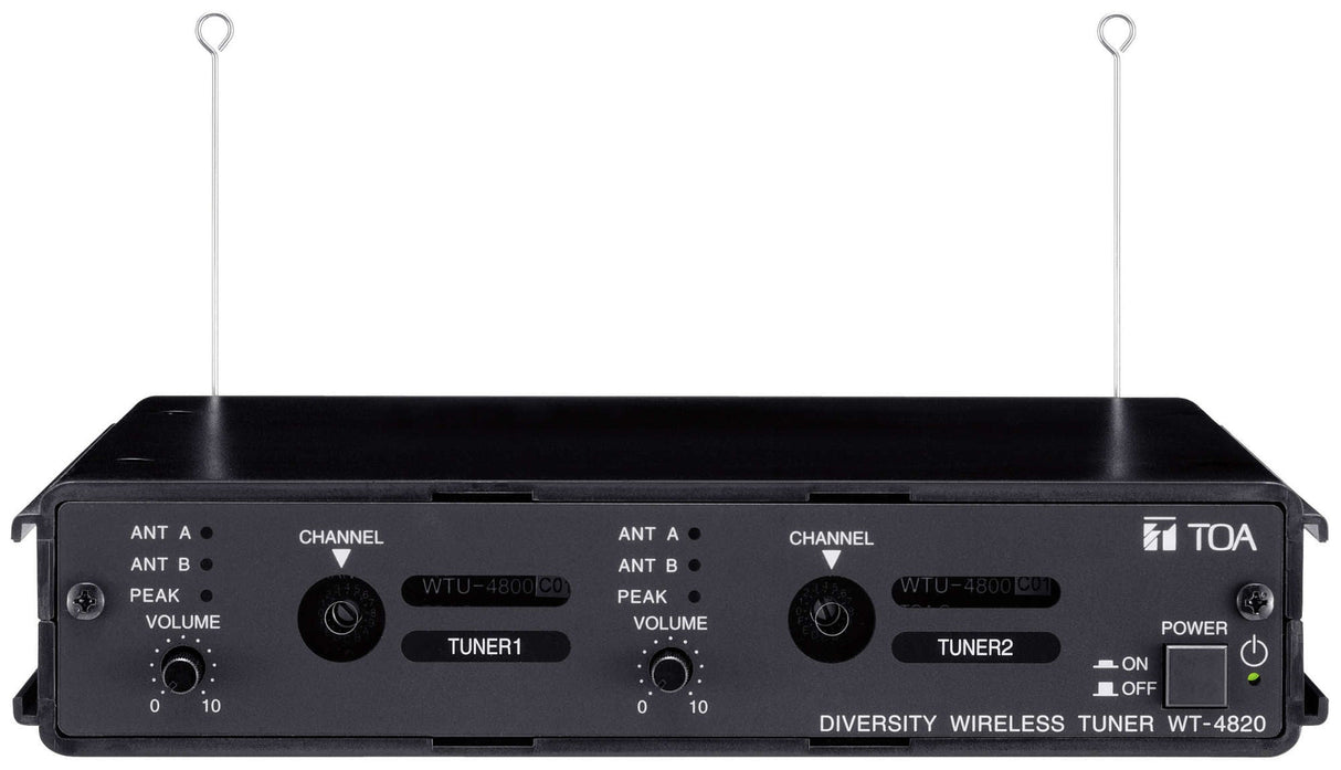 TOA WT-4820 US Wireless Receiver Modular Dual Channel Accepts 2x WTU-4800 Modules includes 2 Whip Antennas (1U)