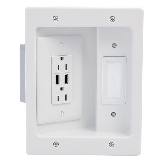 On-Q HT21USBWHV1 FLAT PANEL RECESSED WP WITH USB - WHITE
