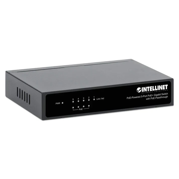 Intellinet 561082 PoE-Powered 5-Port Gigabit Switch with PoE Passthrough