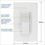 Leviton D2ELV-1BW Decora Smart ELV/LED Phase Selectable Dimmer, Wi-Fi, Neutral Wire Required