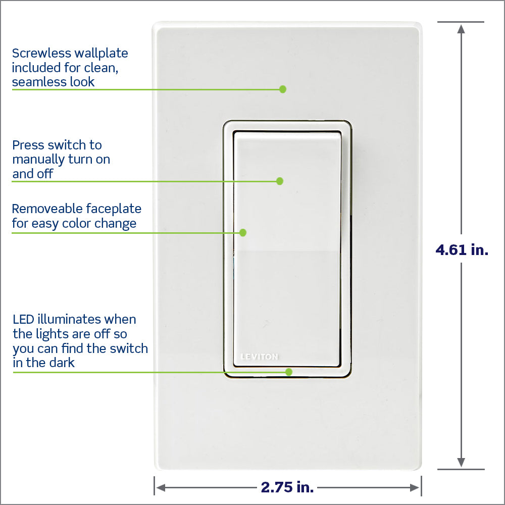 Leviton ZW15S-1RW Decora Smart Switch, Z-Wave 800 Series, Neutral Wire Required