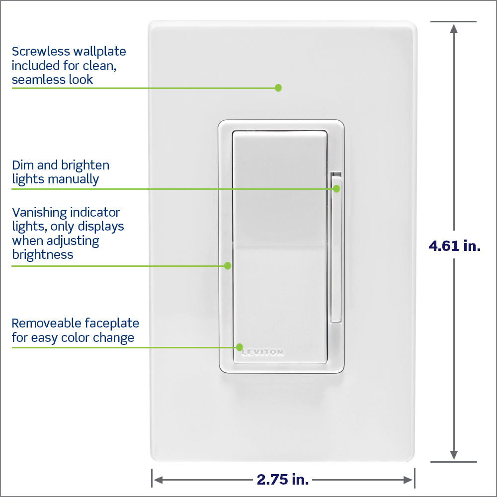 Leviton ZW6HD-1RW Decora Smart Dimmer Switch, Z-Wave 800 Series, Neutral Wire Required