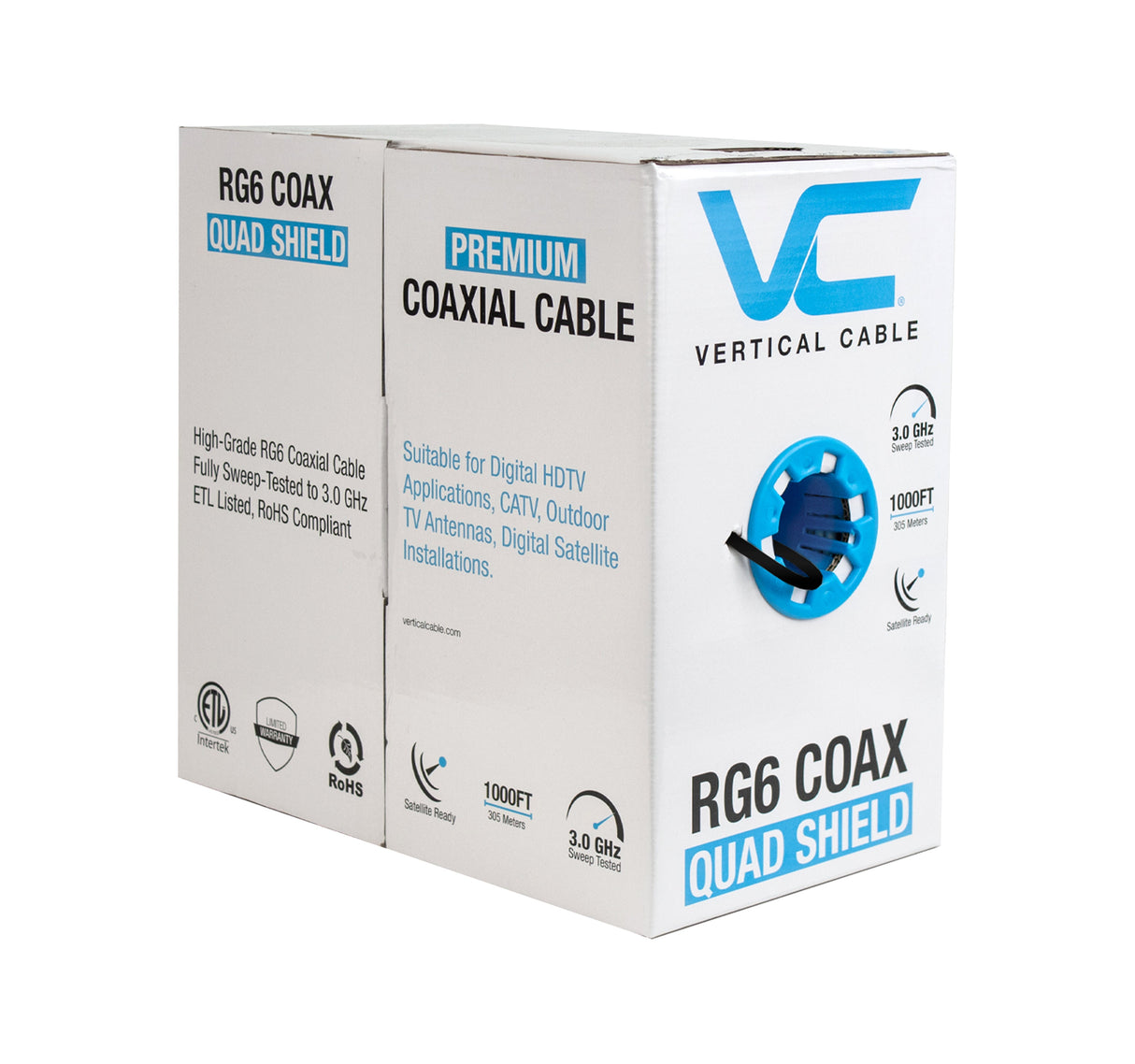 Vertical 107-2309/BK RG6 QUAD SHIELD 18 AWG COAXIAL CABLE (CM-RATED)