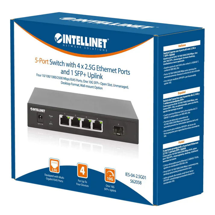 Intellinet 562058  5-Port Switch with 4 x 2.5G Ethernet Ports and 1 SFP+ Uplink