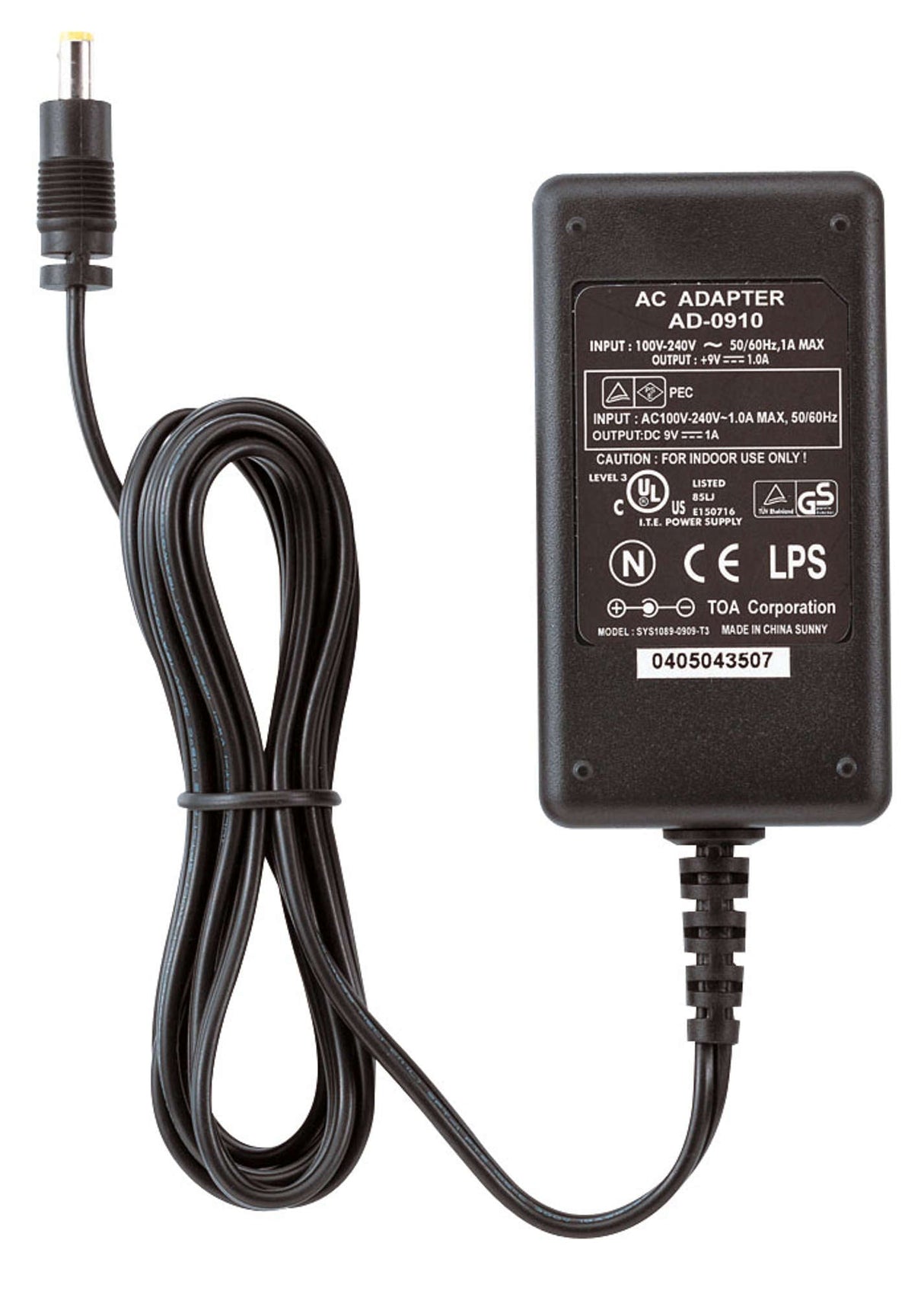 TOA AD-0910 UL Power Adapter for TS-800/900 Stations 9V/1A