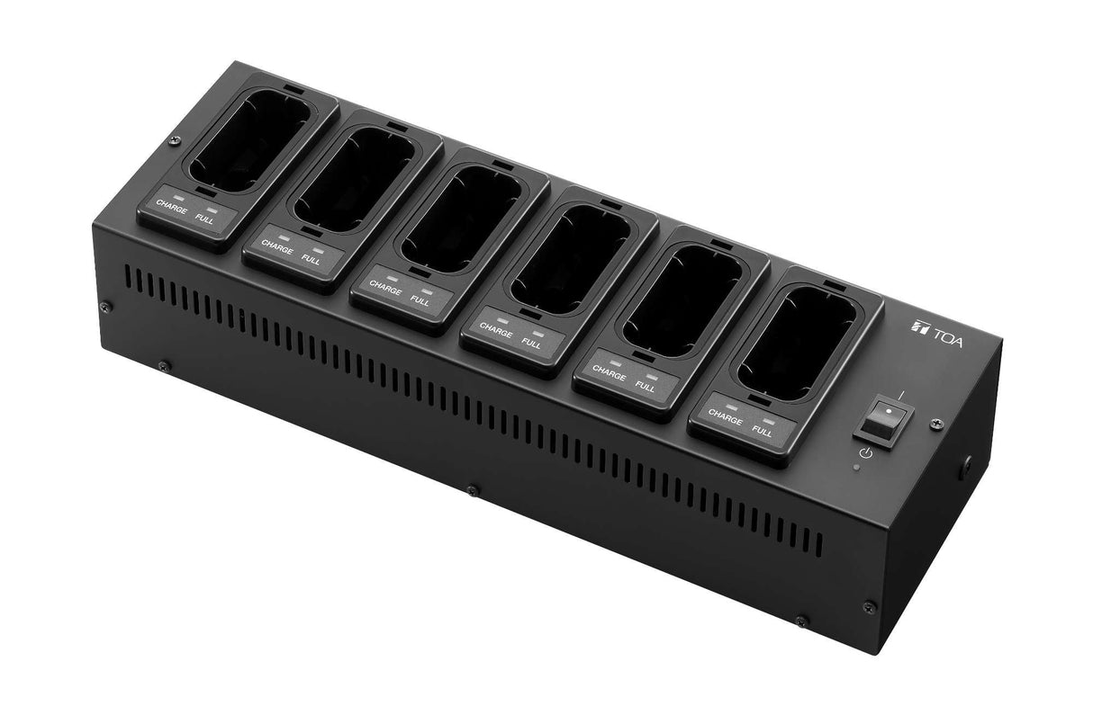 TOA BC-5000-6PS Six-Slot Charging Station accepts 5000 Series rechargeable Transmitters and/or Portable Tuners