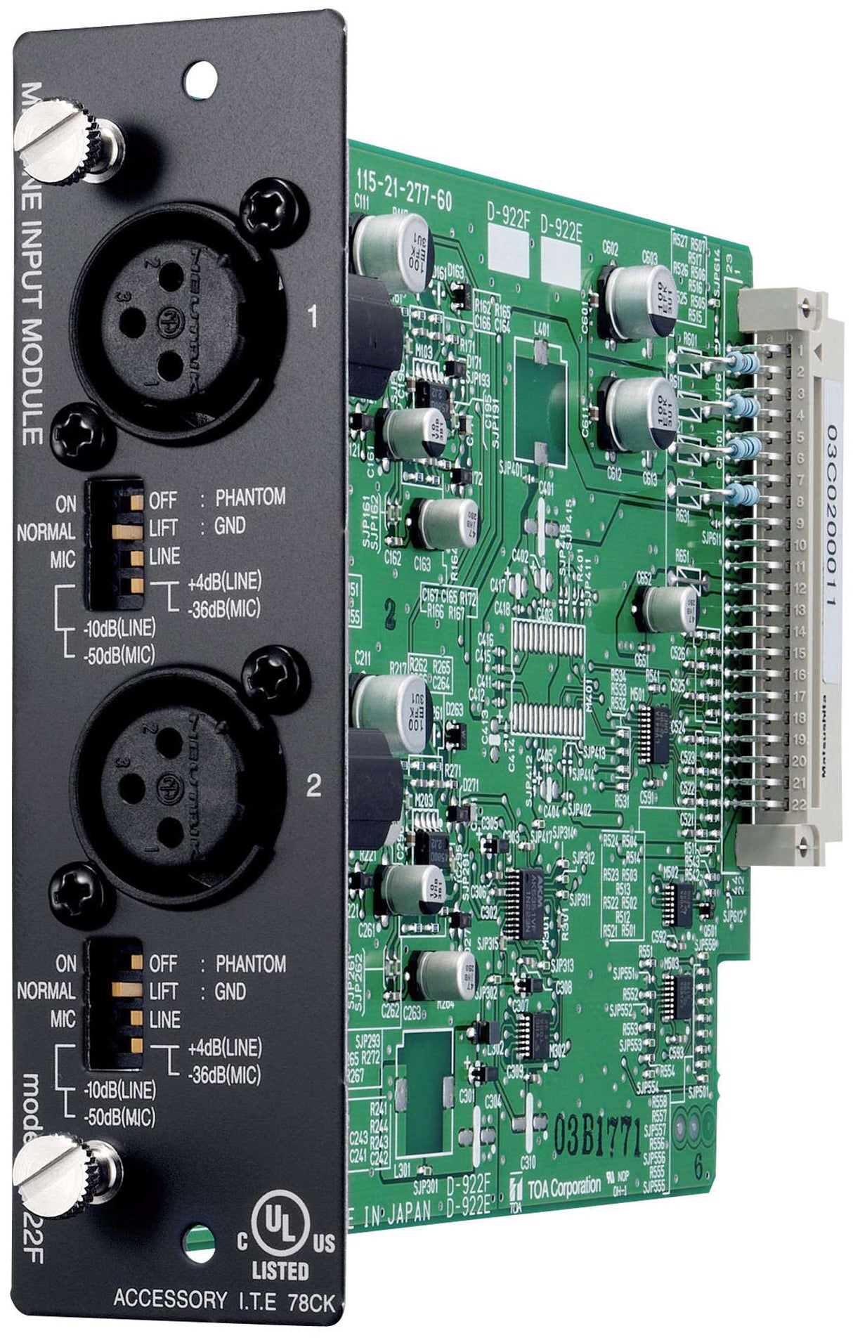TOA D-922F D-901 Series Input Module Two Mic/Line Inputs Balanced 20-Bit A/D XLR-F Connectors