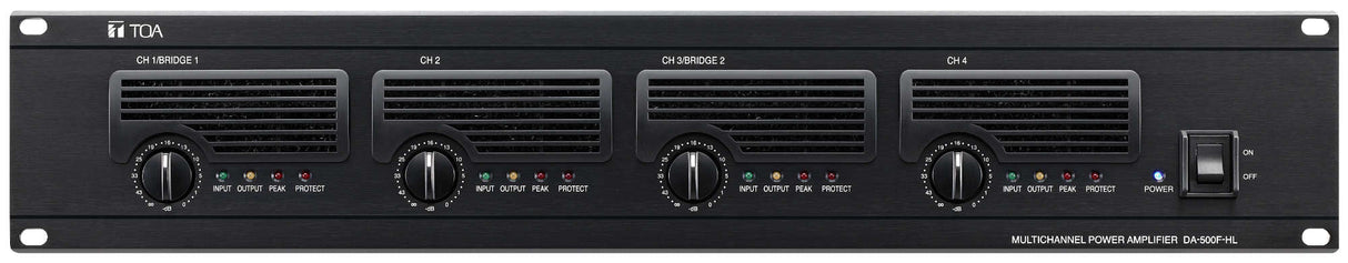 TOA DA-500F-HLCU Digital Power Amplifier 4X 500 W @ 70V (4X 550 W @ 8Ω) 2X 1000 W Bridged @ 140V (2U)