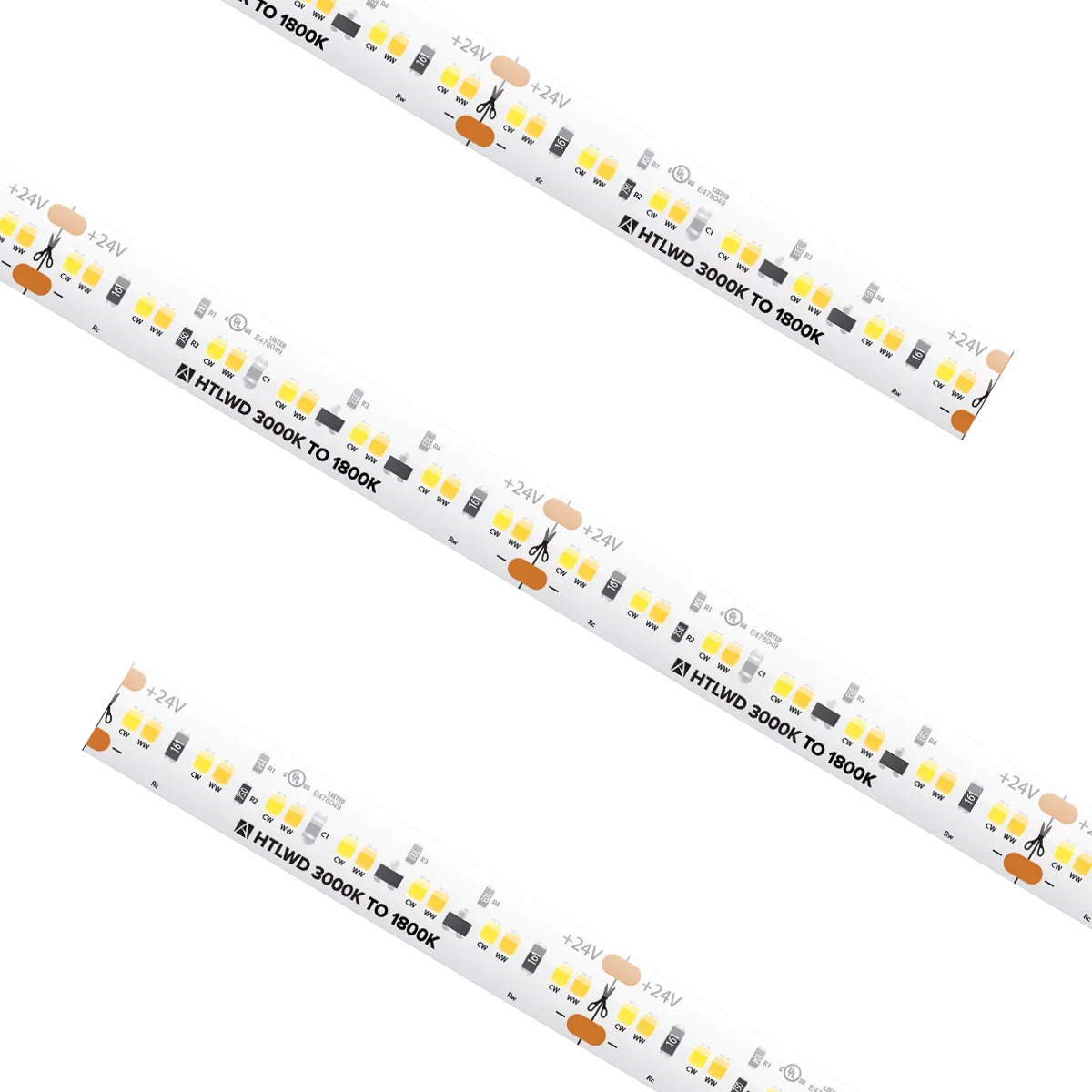 Proluxe PLX-HTLWD54-3018-24V-16 16.4FT HIGH OUTPUT HIGH DENSITY DIM TO WARM TAPE LIGHT VIA TRIAC/ELV/CL 1800K (5%) - 3000K (100%) RANGE; 4W/FT, 335LM/FT; 10CM CUTTABLE