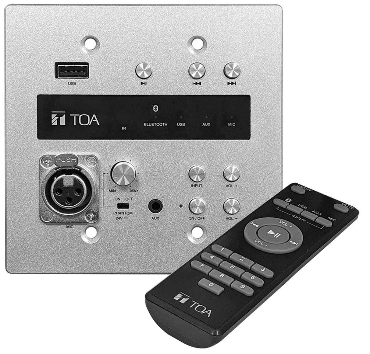 TOA MW-41BT-AM 4-Channel Wall-mount Mixer with Microphone, Line Level, Bluetooth and USB Inputs