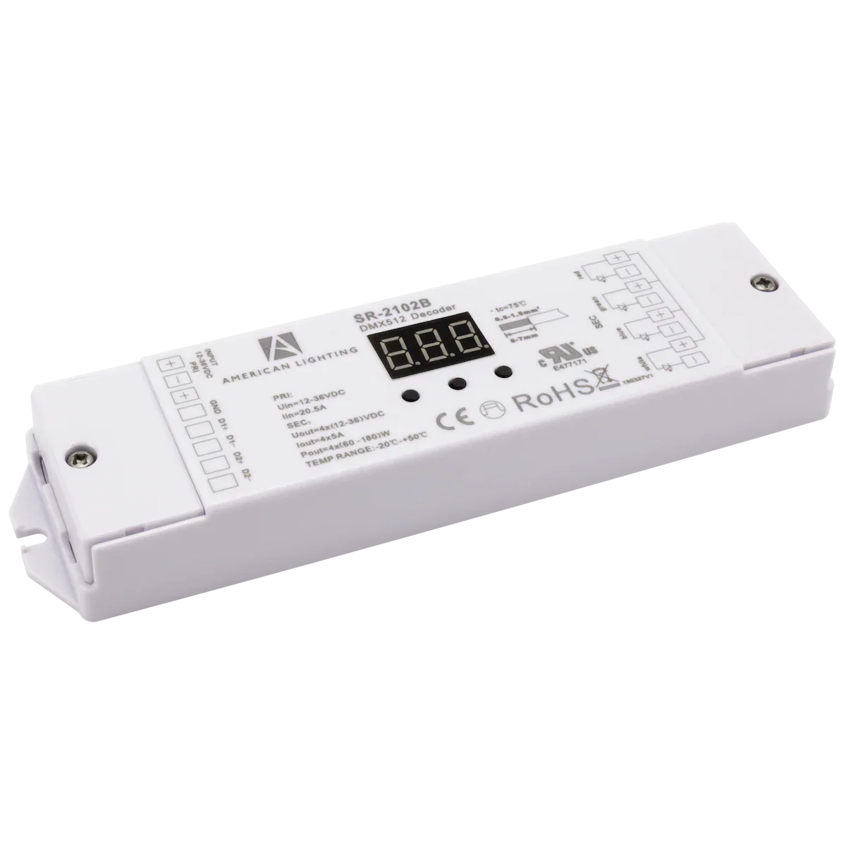 Proluxe PLX-DEC-5A-DMX-4Z 12-26V DC DMX RECEIVER, 5AX4CH, MARKED RGBW, DIGITAL DISP.,CONTROL VIA DMX CABLE