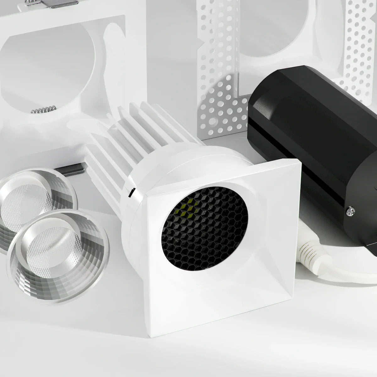 Proluxe PLX-RHYM-DLQ-THNC-15-36-5CCT-3-WH TIR LENS DEEP BAFFLE (ROUND OPTICS) + HONEYCOMB, 3" SQUARE SEAMLESS MODULE W/ MUD-RING & TRIM-RING, 15W, 36° BEAM ANGLE, 36° & 60° FIELD CHANGEABLE OPTICS, WHITE FINISH, 5CCT (2700K/3000K/3500K/4000K/5000K)