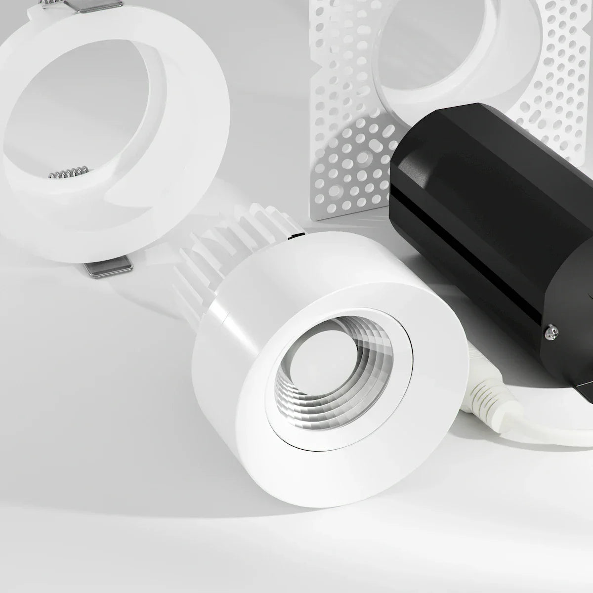 Proluxe PLX-RHYM-DLR-GIM-12-36-5CCT-3-WH EYEBALL GIMBAL W/ TIR LENS, 3" ROUND SEAMLESS MODULE W/ MUD-RING & TRIM-RING, 12W, 36degree BEAM ANGLE, WHITE FINISH, 5CCT (2700K/3000K/3500K/4000K/5000K)
