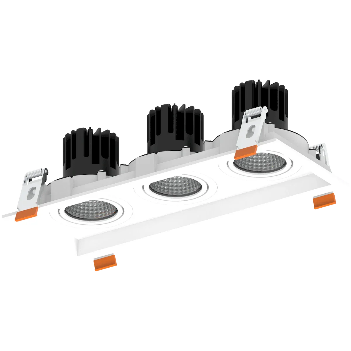 Proluxe PLX-RM3-5CCT-WH LED RECESSED MULTIPLES 3 HEAD BEAM ANGLE 30Â°, INPUT VOLTAGE: AC120V 60HZ, LED SOURCE: COB 3*7.3W=22W, RA:>90 DAMP LOCATION, MATERIAL: ALUMINUM + ACRYLIC