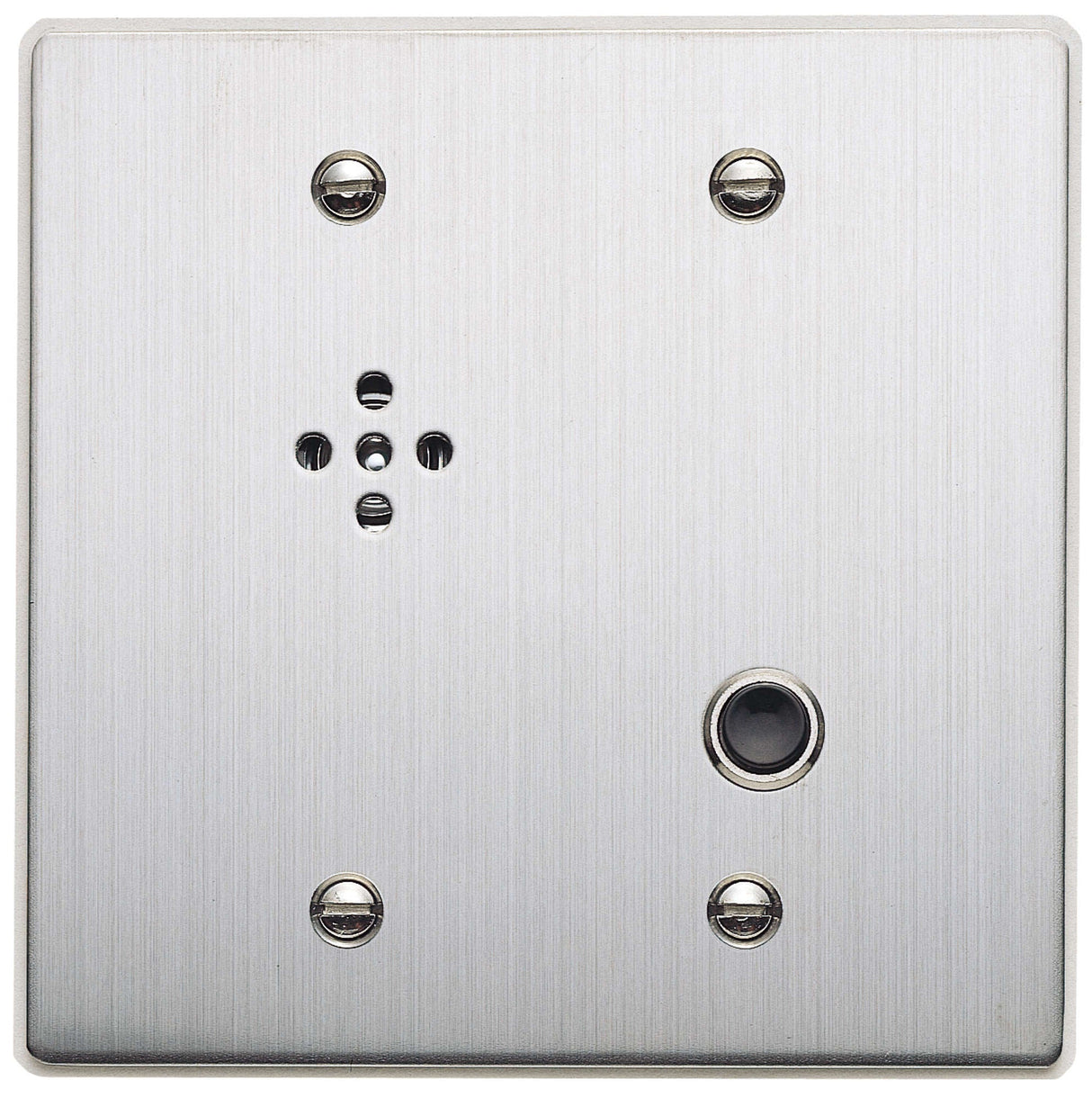 TOA RS-150 Economy Indoor Sub-Station, Stainless Steel Faceplate (#14 AWG), Call Button, Loudspeaker, Transformer (1W @ 25V), Connects to N-8000/8010RS Exchange via shielded twisted-pair cable, Requires 2-Gang Deep Enclosure (not included)