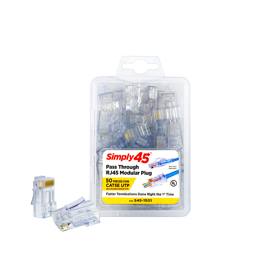 Simply45 S45-1501 Pass Through Blue Tint - Cat5e UTP - 50pc Clamshell
