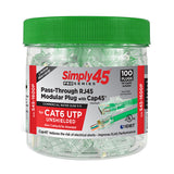 Simply45 S45-1600P ProSeries Cat6 Unshielded Pass-Through RJ45 Modular Plugs with Cap45® 100 pc/Jar
