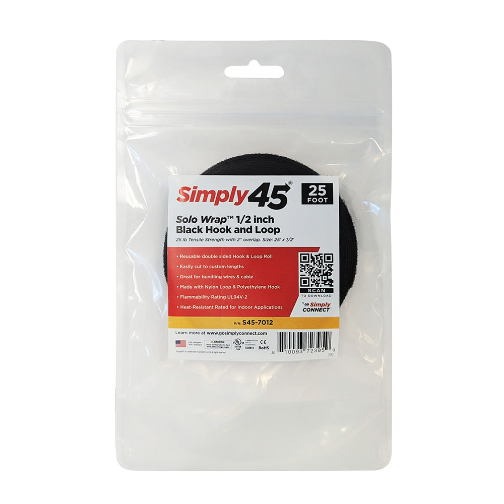 Simply45 S45-7012 1/2-inch Black Hook and Loop, 25’