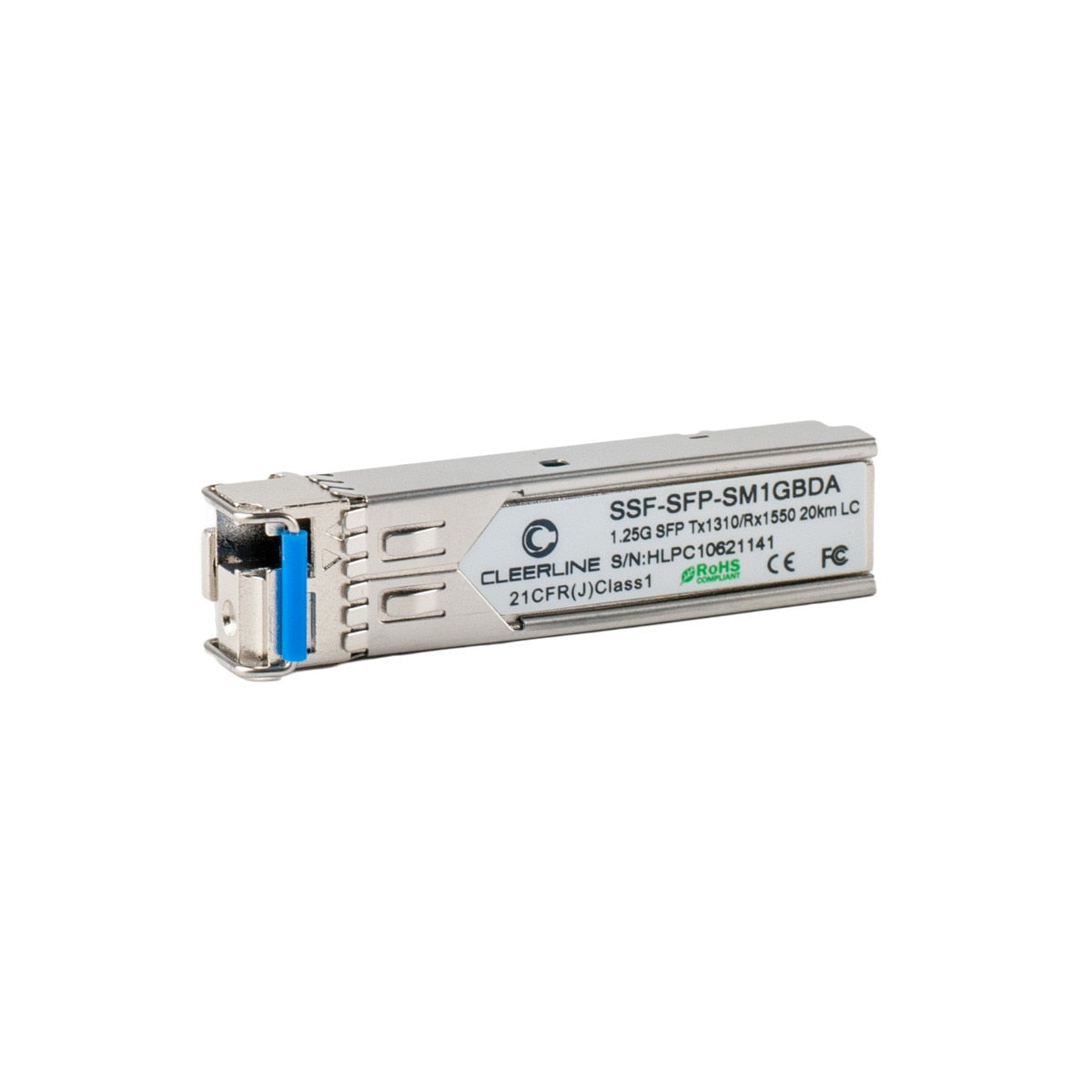 Cleerline SSF-SFP-SM1GBDA 1.25G SFP transceiver SM BiDi T:1310/R:1550nm, 20Km max reach, w/DDM Per Each